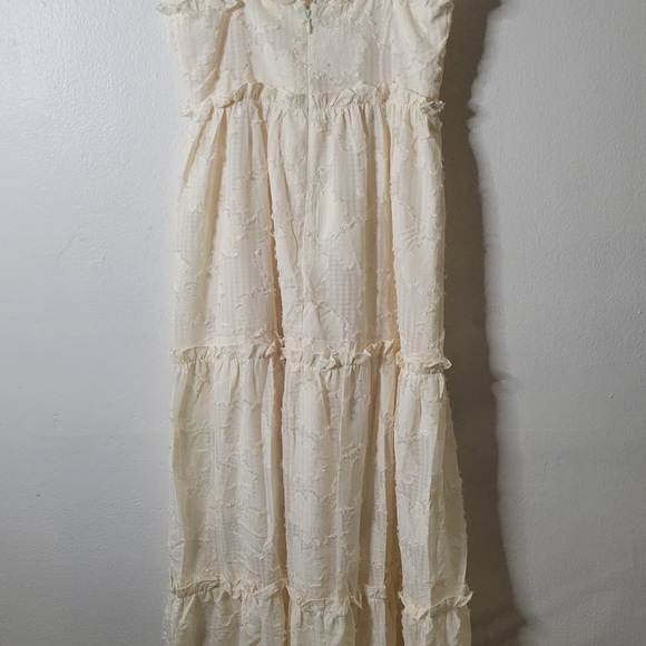 LENA Floral Jacquard Tiered Maxi Dress Ruffle Trim Sweetheart Empire Waist Sz M - Picture 7 of 10